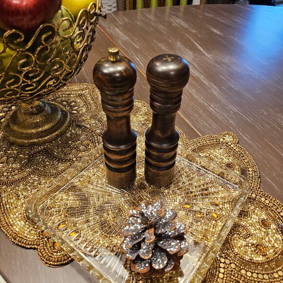 Retro Gail Craft Salt Shaker & Pepper Grinder Set - Solid Wood - MCM Design - Picture 2 of 6